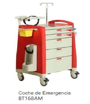 Coche de emergencias/paro 5 Cajones c/porta (desfib, Aspirador, balón, suero) BETTER MEDICAL BT168AM-100